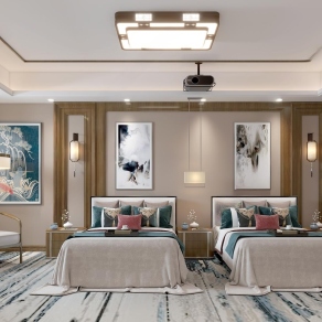 新中式酒店客房3D模型下载